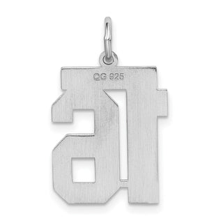 Sterling Silver Rhodium-plated Medium Satin Number 16 Charm