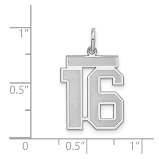 Sterling Silver Rhodium-plated Medium Satin Number 16 Charm