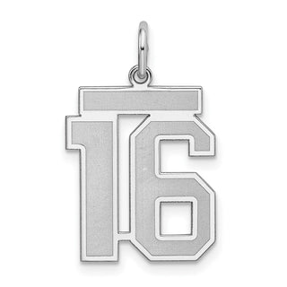 Sterling Silver Rhodium-plated Medium Satin Number 16 Charm