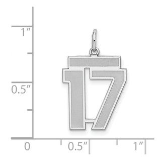 Sterling Silver Rhodium-plated Medium Satin Number 17 Charm