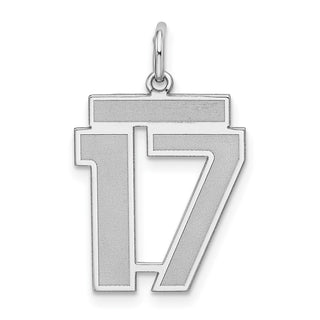 Sterling Silver Rhodium-plated Medium Satin Number 17 Charm