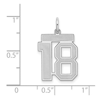 Sterling Silver Rhodium-plated Medium Satin Number 18 Charm