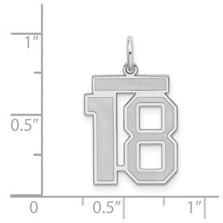 Sterling Silver Rhodium-plated Medium Satin Number 18 Charm