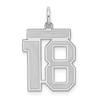 Sterling Silver Rhodium-plated Medium Satin Number 18 Charm