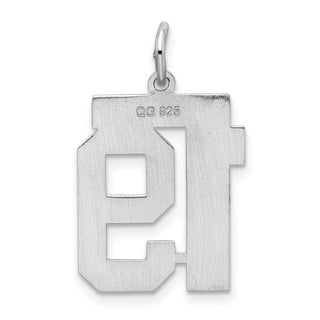 Sterling Silver Rhodium-plated Medium Satin Number 19 Charm