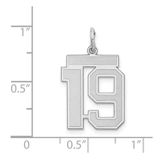Sterling Silver Rhodium-plated Medium Satin Number 19 Charm
