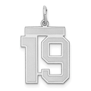 Sterling Silver Rhodium-plated Medium Satin Number 19 Charm