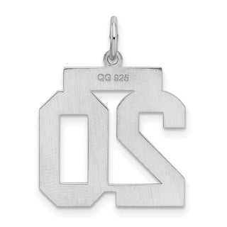 Sterling Silver Rhodium-plated Medium Satin Number 20 Charm