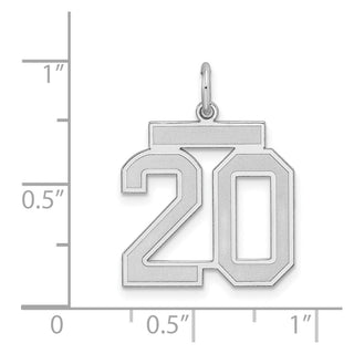 Sterling Silver Rhodium-plated Medium Satin Number 20 Charm