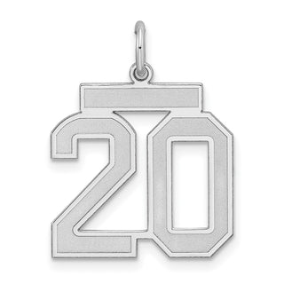 Sterling Silver Rhodium-plated Medium Satin Number 20 Charm