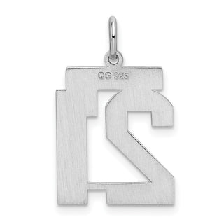 Sterling Silver Rhodium-plated Medium Satin Number 21 Charm