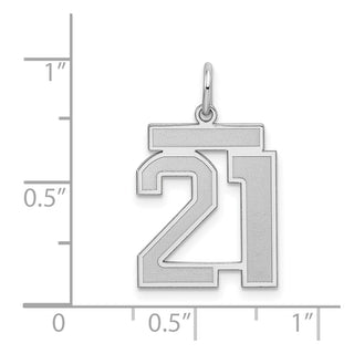 Sterling Silver Rhodium-plated Medium Satin Number 21 Charm