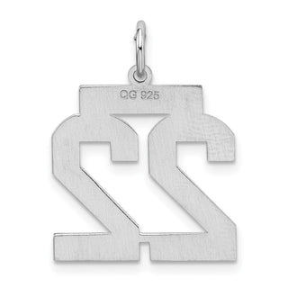 Sterling Silver Rhodium-plated Medium Satin Number 22 Charm