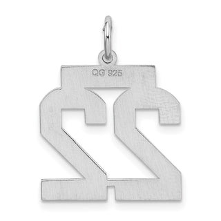 Sterling Silver Rhodium-plated Medium Satin Number 22 Charm