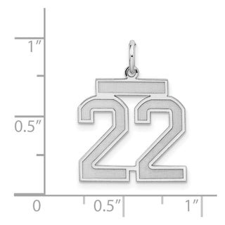 Sterling Silver Rhodium-plated Medium Satin Number 22 Charm