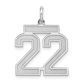 Sterling Silver Rhodium-plated Medium Satin Number 22 Charm