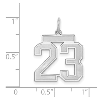 Sterling Silver Rhodium-plated Medium Satin Number 23 Charm