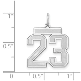 Sterling Silver Rhodium-plated Medium Satin Number 23 Charm