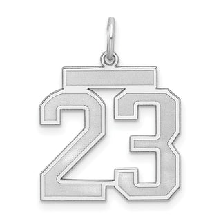 Sterling Silver Rhodium-plated Medium Satin Number 23 Charm