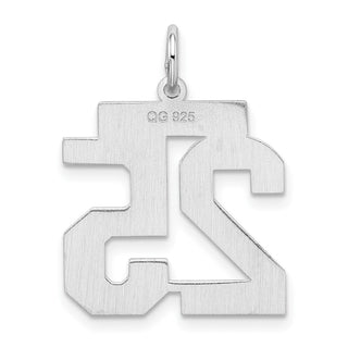Sterling Silver Rhodium-plated Medium Satin Number 25 Charm