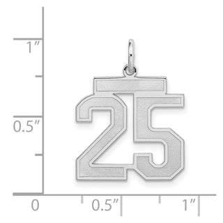 Sterling Silver Rhodium-plated Medium Satin Number 25 Charm