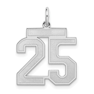 Sterling Silver Rhodium-plated Medium Satin Number 25 Charm
