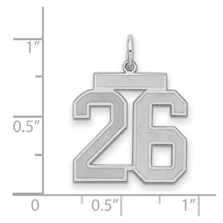 Sterling Silver Rhodium-plated Medium Satin Number 26 Charm