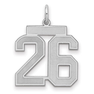 Sterling Silver Rhodium-plated Medium Satin Number 26 Charm