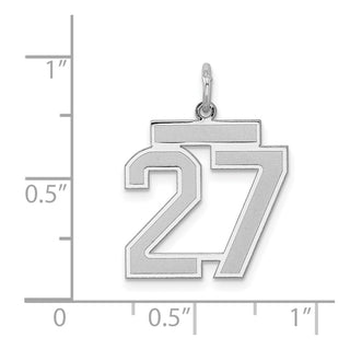 Sterling Silver Rhodium-plated Medium Satin Number 27 Charm