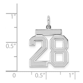 Sterling Silver Rhodium-plated Medium Satin Number 28 Charm