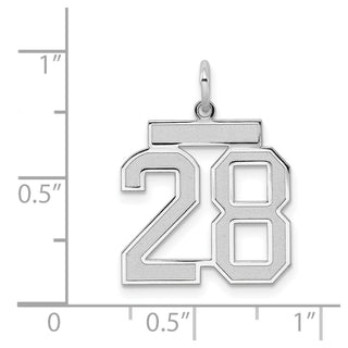 Sterling Silver Rhodium-plated Medium Satin Number 28 Charm