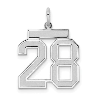 Sterling Silver Rhodium-plated Medium Satin Number 28 Charm