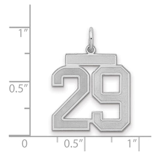 Sterling Silver Rhodium-plated Medium Satin Number 29 Charm