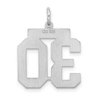 Sterling Silver Rhodium-plated Medium Satin Number 30 Charm