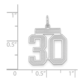 Sterling Silver Rhodium-plated Medium Satin Number 30 Charm