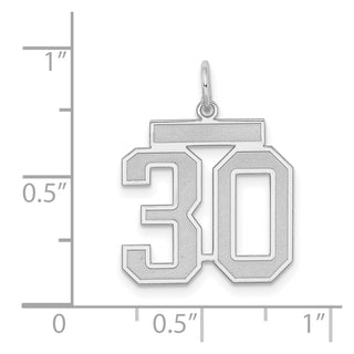 Sterling Silver Rhodium-plated Medium Satin Number 30 Charm