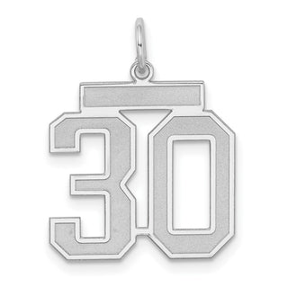 Sterling Silver Rhodium-plated Medium Satin Number 30 Charm