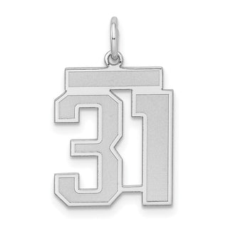 Sterling Silver Rhodium-plated Medium Satin Number 31 Charm