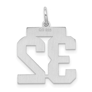Sterling Silver Rhodium-plated Medium Satin Number 32 Charm