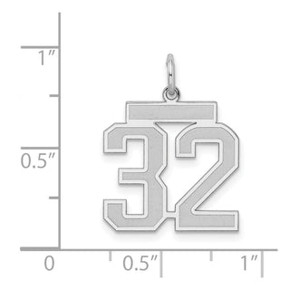 Sterling Silver Rhodium-plated Medium Satin Number 32 Charm