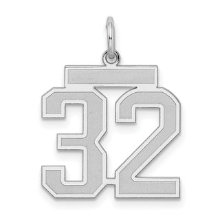 Sterling Silver Rhodium-plated Medium Satin Number 32 Charm