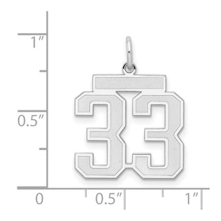 Sterling Silver Rhodium-plated Medium Satin Number 33 Charm