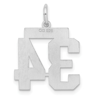 Sterling Silver Rhodium-plated Medium Satin Number 34 Charm