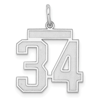 Sterling Silver Rhodium-plated Medium Satin Number 34 Charm