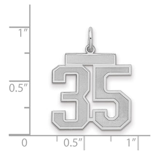 Sterling Silver Rhodium-plated Medium Satin Number 35 Charm