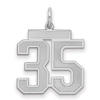 Sterling Silver Rhodium-plated Medium Satin Number 35 Charm