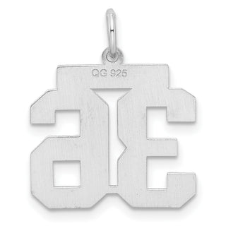 Sterling Silver Rhodium-plated Medium Satin Number 36 Charm