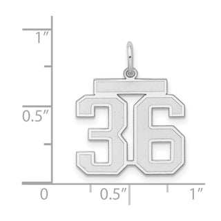 Sterling Silver Rhodium-plated Medium Satin Number 36 Charm