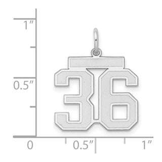 Sterling Silver Rhodium-plated Medium Satin Number 36 Charm
