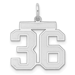 Sterling Silver Rhodium-plated Medium Satin Number 36 Charm